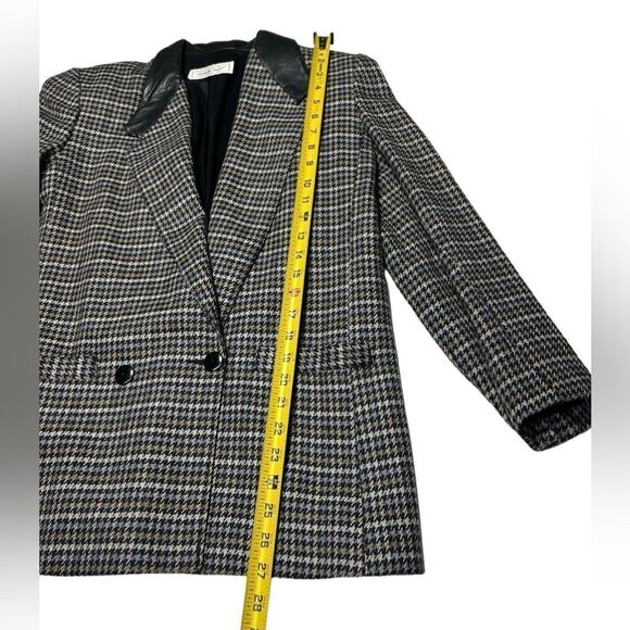 Vintage Wool Silk Blend Blazer Brown Houndstooth Patterned Michelle Stuart Suit - Picture 6 of 7
